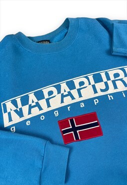 Napapijri Vintage Y2K Blue sweatshirt Screen print spell out
