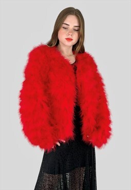 New Vintage Style Red Feather Ladies Long Sleeve Jacket