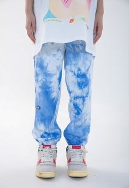Tie-dye corduroy joggers gradient overalls in blue white