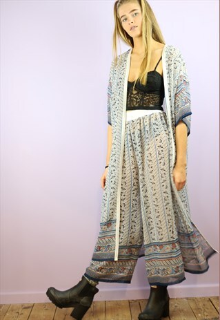 CHIFFON STRIPED FLOWER CROP PANTS & LONG KIMONO CO-ORDINATES