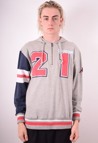 KAPPA MENS VINTAGE HOODIE JUMPER LARGE GREY 90S