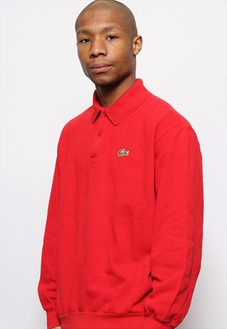 VINTAGE LACOSTE LONG SLEEVED LOGO RUGBY POLO SHIRT RED