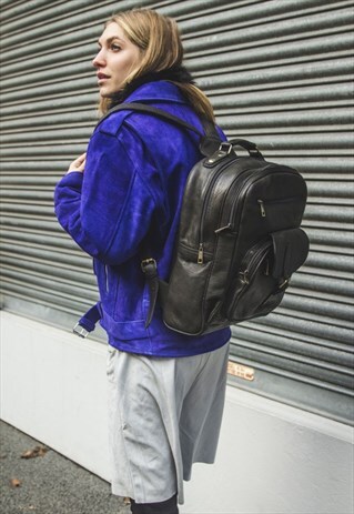 TEXTURED LEATHER OFFICE BACKPACK (BLACK)