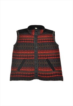 Vintage Fleece Vest Jacket Retro Pattern Red Ladies Medium