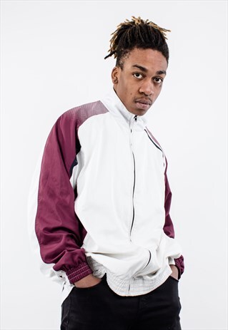 VINTAGE 90S UMBRO TRACK TOP IN WHITE AND BURGUNDY