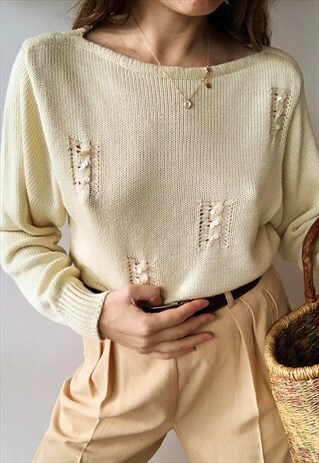 VINTAGE 80S CITRUS SEQUINNED KNIT JUMPER SWEATER PASTEL