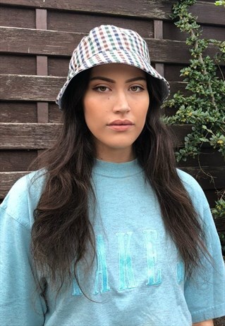 LOVE ROUTE UNISEX BUCKET HAT BROWN BLUE & GREEN CHECK