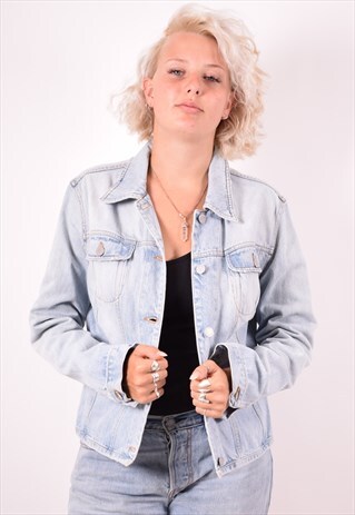 BENETTON WOMENS VINTAGE DENIM JACKET LARGE BLUE 90S