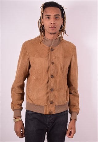 MENS VINTAGE SUEDE BOMBER JACKET SMALL BROWN 90S