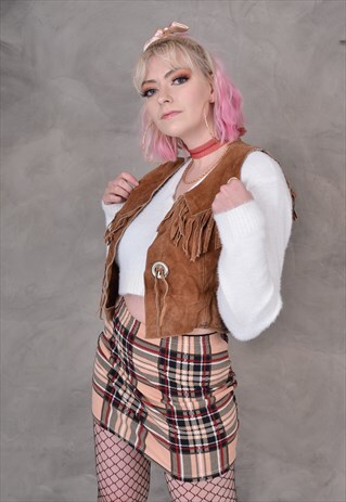 VINTAGE SUEDE LEATHER TASSEL WAISTCOAT IN TAN
