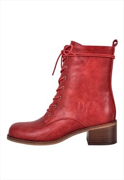 Square Toe Lace-up Ankle Boots