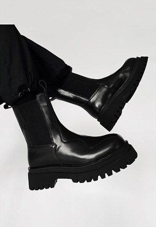  Asymmetric boots chunky sole ankle shoes tractor trainers