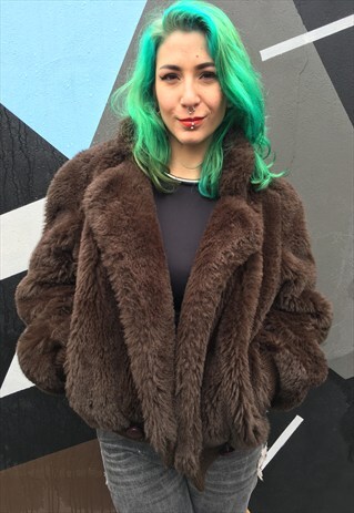 VINTAGE BROWN FAUX FUR BOMBER JACKET
