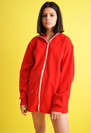 70'S RETRO RED MINIMALIST ATHLEISURE SPORTS TRACKSUIT JACKET