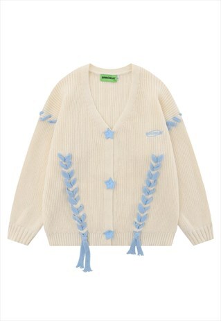 DISTRESSED TASSELS CARDIGAN KNITTED JUMPER BUTTON UP TOP