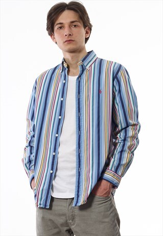 VINTAGE POLO RALPH LAUREN 90S BLUE YELLOW STRIPED