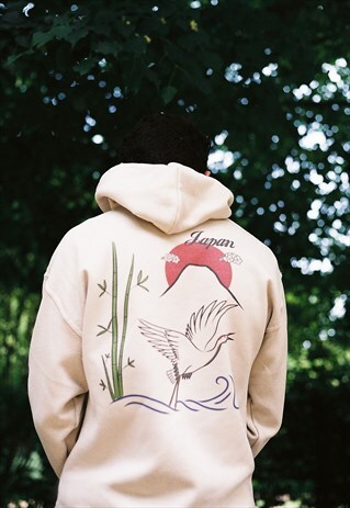 SAND HOODIE WITH JAPANESE GARDEN ILLUSTRATION