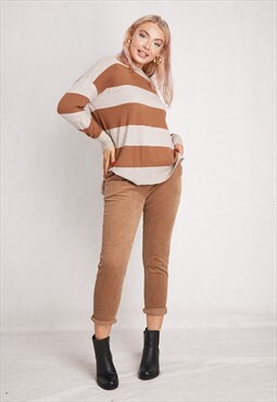 Brown Round-Neck Long Sleeve Sweater Jumper