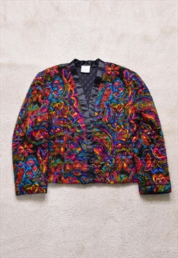 Women's Vintage 80s Funky Print Crop Quilted Jacket