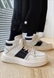 CHUNKY SOLE SNEAKERS HIGH PLATFORM SKATER SHOES WHITE RED