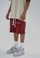 Red embroidered Cotton Relaxed Fit shorts