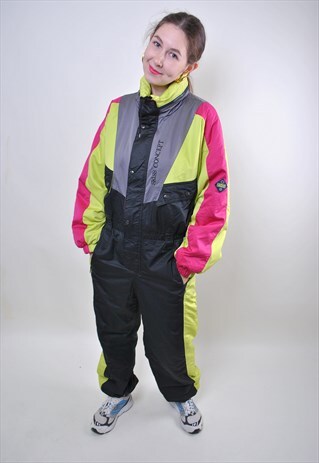 VINTAGE MULTICOLOR SKI SUIT, 80S ONE PIECE FRANCE SNOW SUIT