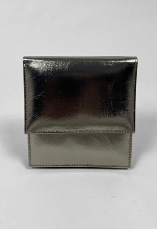 80'S VINTAGE LEATHER PEWTER METALLIC EVENING LADIES MINI BAG
