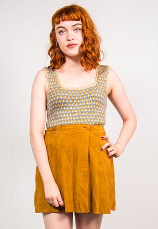 VINTAGE 70'S BROWN WRAP AROUND SUEDE MINI SKIRT