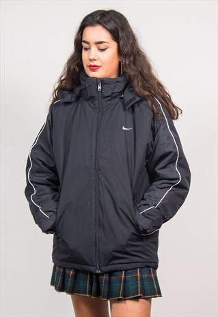 NIKE VINTAGE 90'S BLACK HOODED COAT JACKET