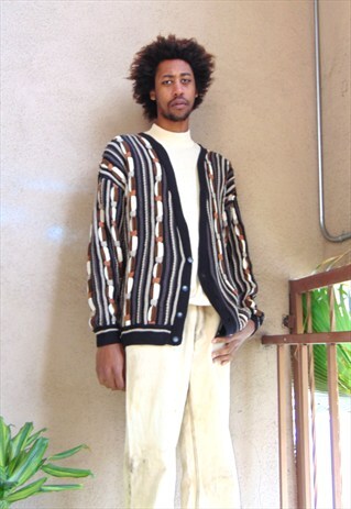 COOGI STYLE 90S LUXURY GEOMETRIC PATTERN CHUNKY CARDIGAN