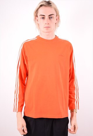 ADIDAS MENS VINTAGE TOP LONG SLEEVE MEDIUM ORANGE 90S