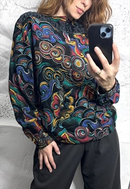 Vintage Artsy Abstract Beautiful Blouse - Large 