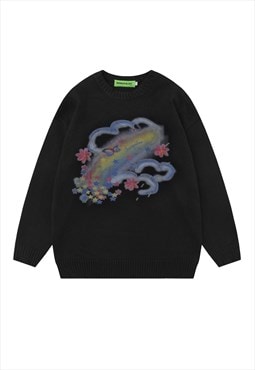 Rainbow sweater knitted nature jumper skater top in black