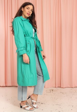 VINTAGE 80S TRENCH COAT IN GREEN
