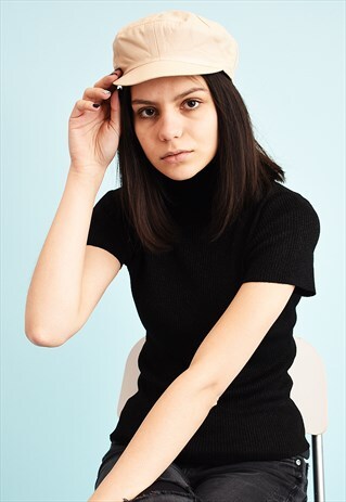 70'S FAUX LEATHER NEUTRAL GATSBY IVY CAP BERET