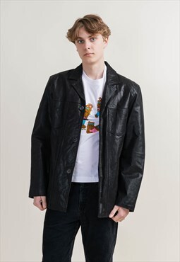 Vintage Y2k Grunge Straight Fit Minimal Black Suede Jacket S