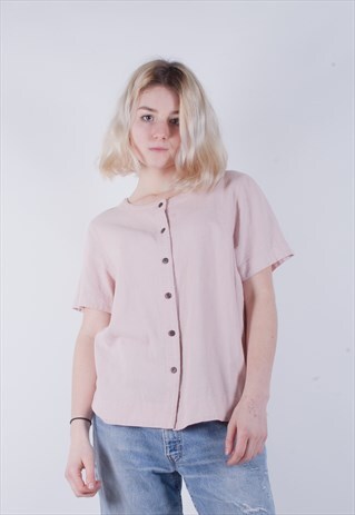 VINTAGE BOXY BUTTON DOWN PASTEL PINK BLOUSE