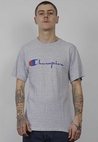 VINTAGE 90'S LOGO CHAMPION GREY T-SHIRT