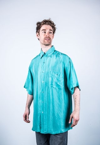 VINTAGE 1980S BLUE SILK SHIRT