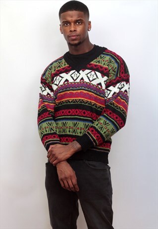 1990'S VINTAGE JAZZY KNIT JUMPER IN MULTICOLOUR