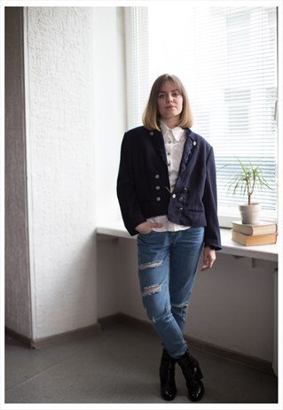 VINTAGE 60'S NAVY WOOL CROPPED JACKET