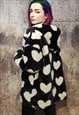 HEART FLEECE JACKET LOVE EMOJI FLUFFY BOMBER IN BLACK CREAM