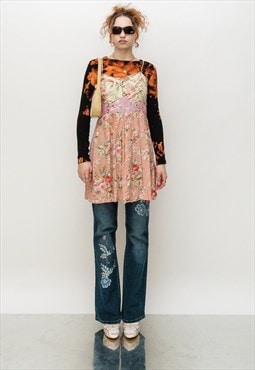Vintage Y2K cute floral strappy dress in pastel tones