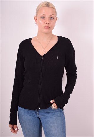 RALPH LAUREN WOMENS VINTAGE CARDIGAN JUMPER LARGE BLACK 90S