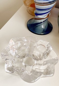 ORREFORS vintage 70s crystal glass flower candle holder