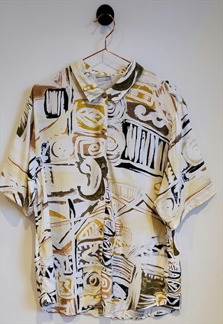 80S VINTAGE ABSTRACT CRAZY PRINT FESTIVAL RAVE SHIRT SIZE L