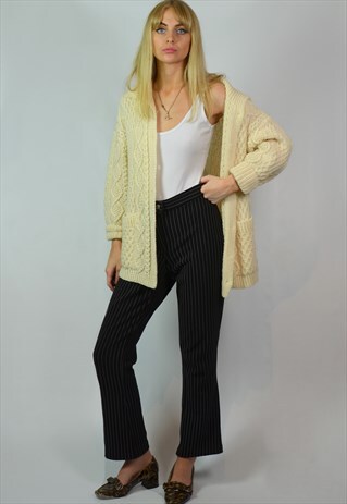 VINTAGE OVERSIZED CREAM WOOL ARAN CABLE KNITTED CARDIGAN