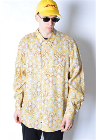 VINTAGE 90S YELLOW ABSTRACT LONG SLEEVE LIGHTWEIGHT SHIRT