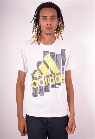 ADIDAS MENS VINTAGE T-SHIRT TOP LARGE WHITE 90S