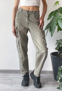 Vintage 00's Y2K Khaki Skate Cargo High Waist Trousers Pants